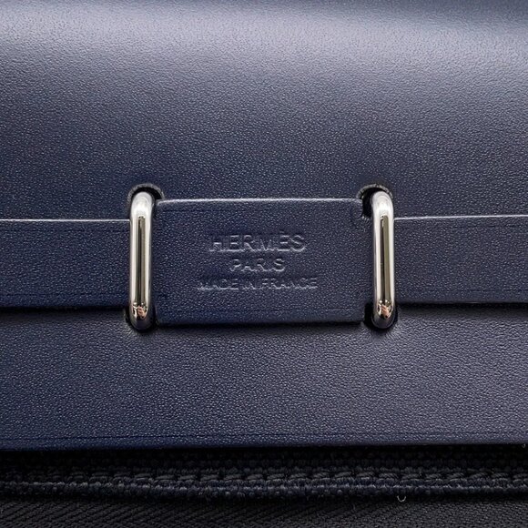 HERMES Herbag zip Size Mini Toile Military/Vache Hunter Leather Blue Indigo - Picture 5 of 7